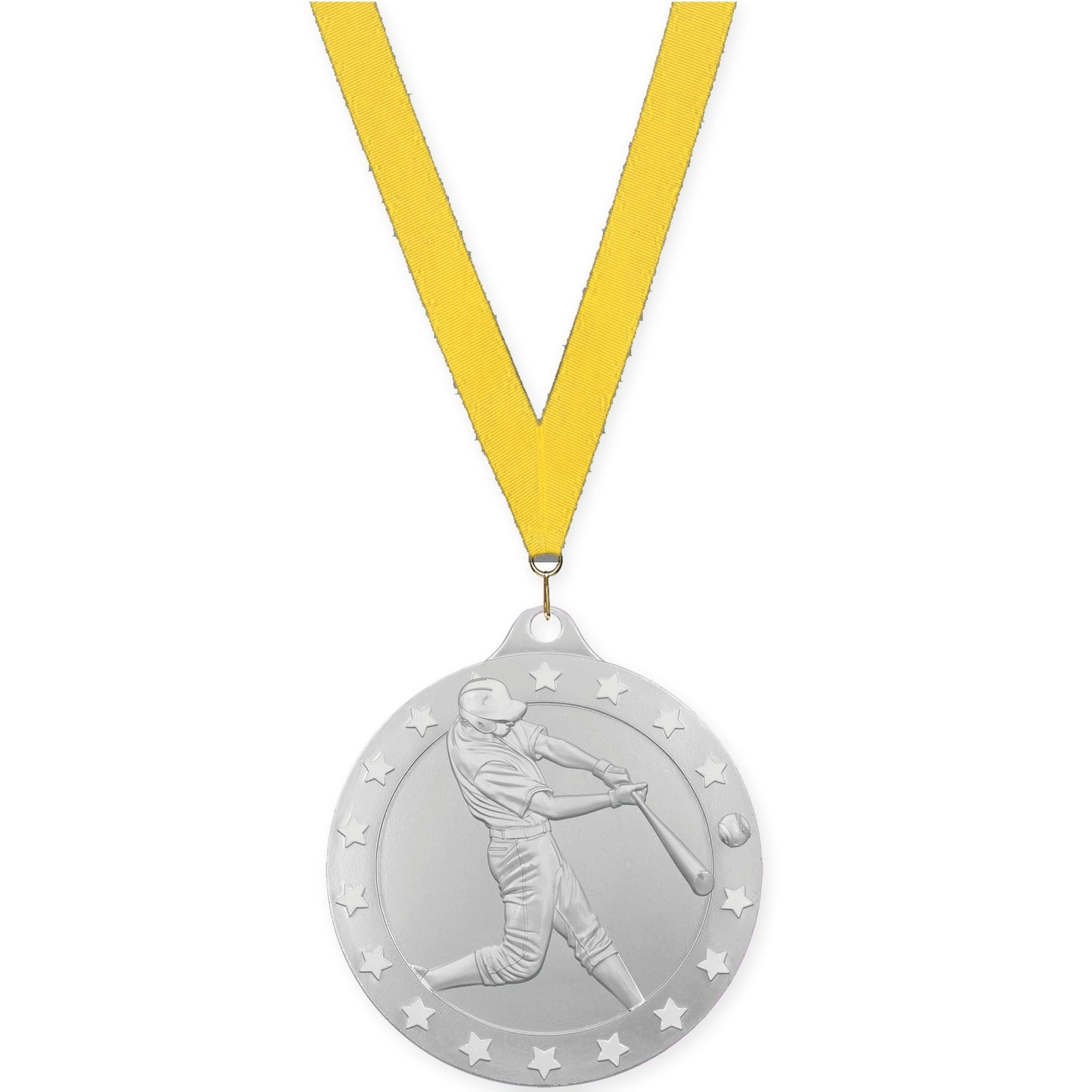 2 3/4 inch baseball Radiance medal in silver with Yellow neck ribbon