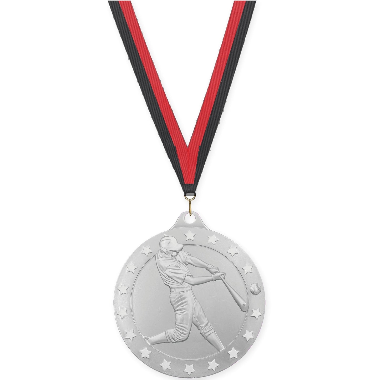 2 3/4 inch baseball Radiance medal in silver with Black Red neck ribbon