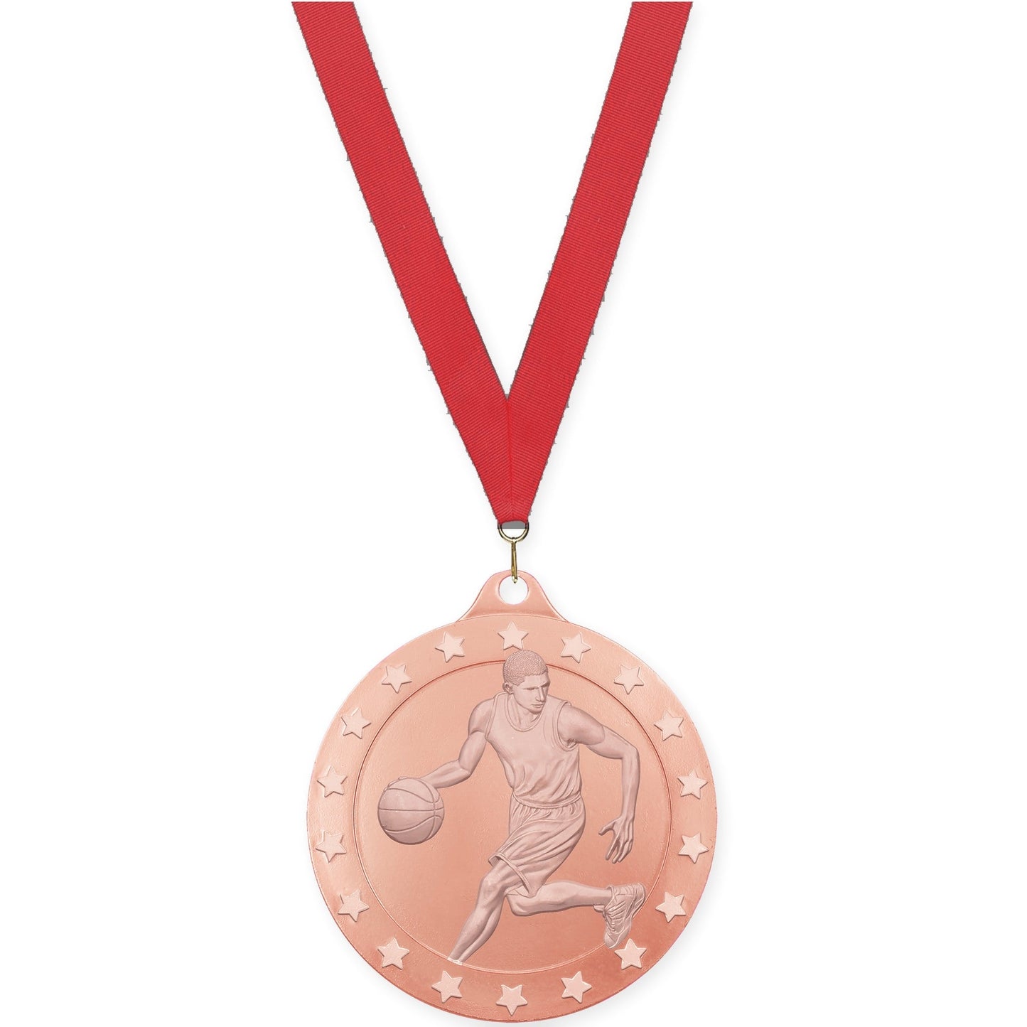 2 3/4 inch male basketball Radiance medal in bronze with Red neck ribbon