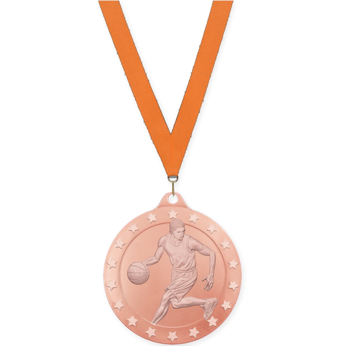 2 3/4 inch male basketball Radiance medal in bronze with Orange neck ribbon