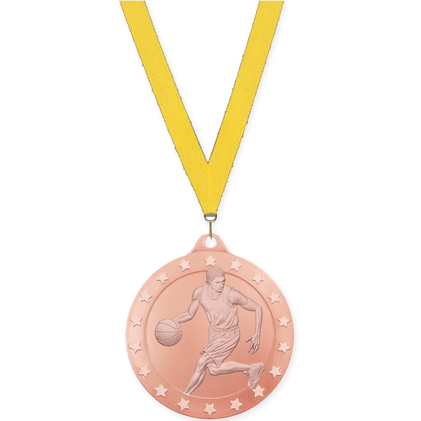 2 3/4 inch male basketball Radiance medal in bronze with Yellow neck ribbon