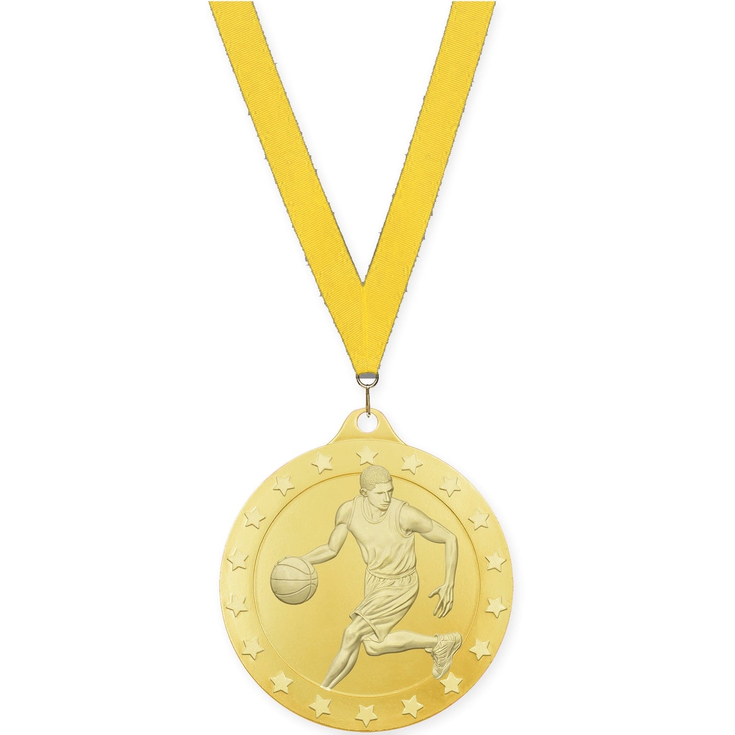 2 3/4 inch male basketball Radiance medal in gold with Yellow neck ribbon