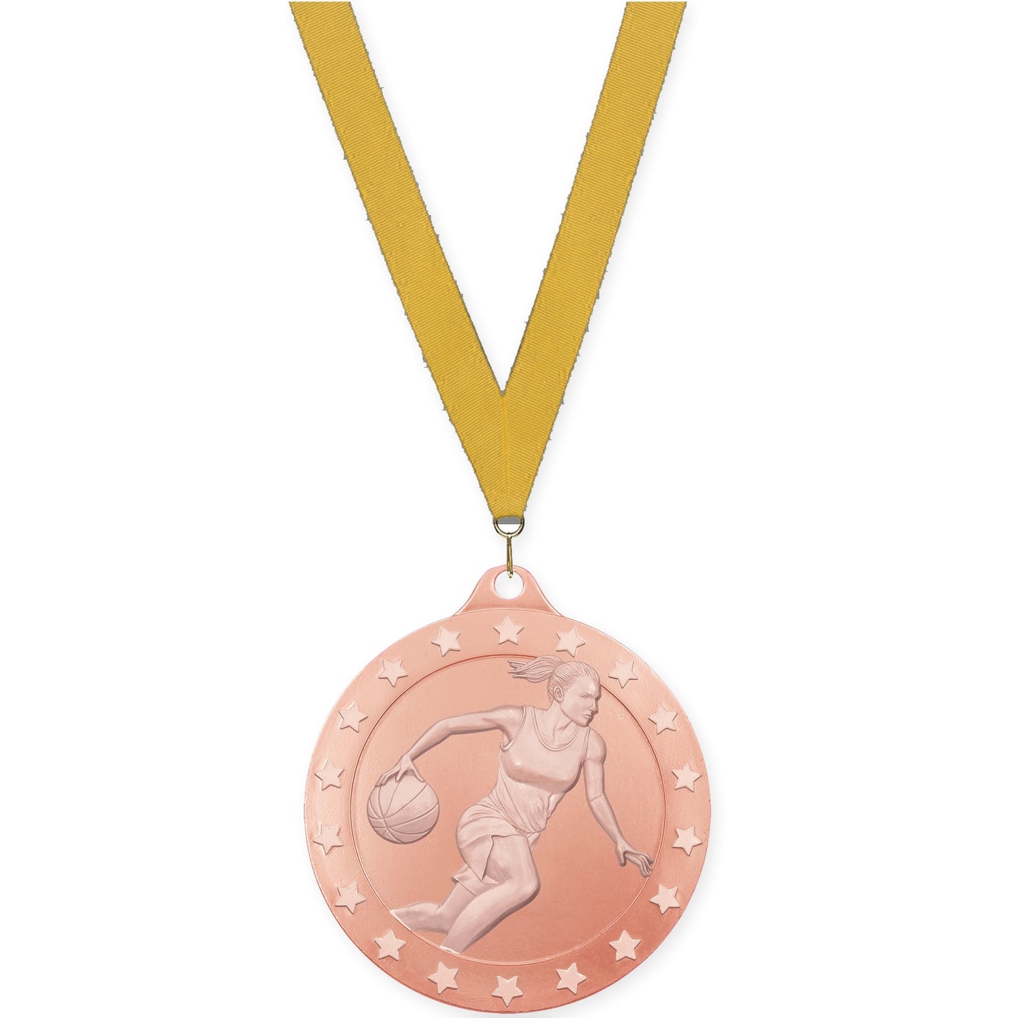 2 3/4 inch female basketball Radiance medal in bronze with Gold neck ribbon