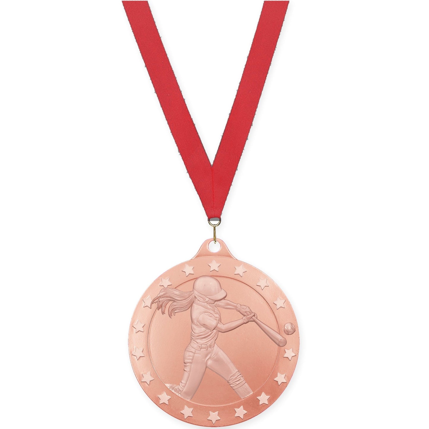 2 3/4 inch softball Radiance medal in bronze with Red neck ribbon