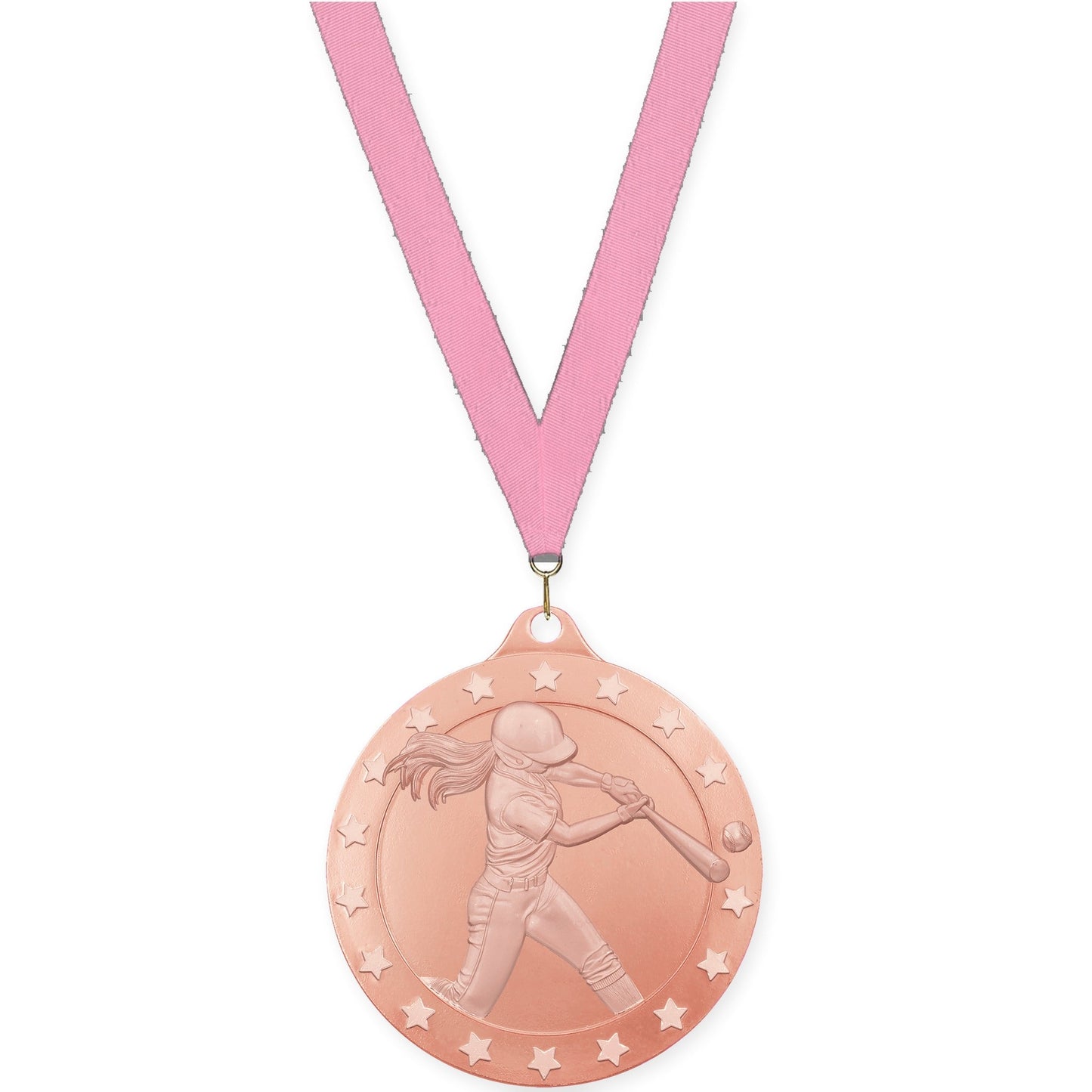 2 3/4 inch softball Radiance medal in bronze with Pink neck ribbon