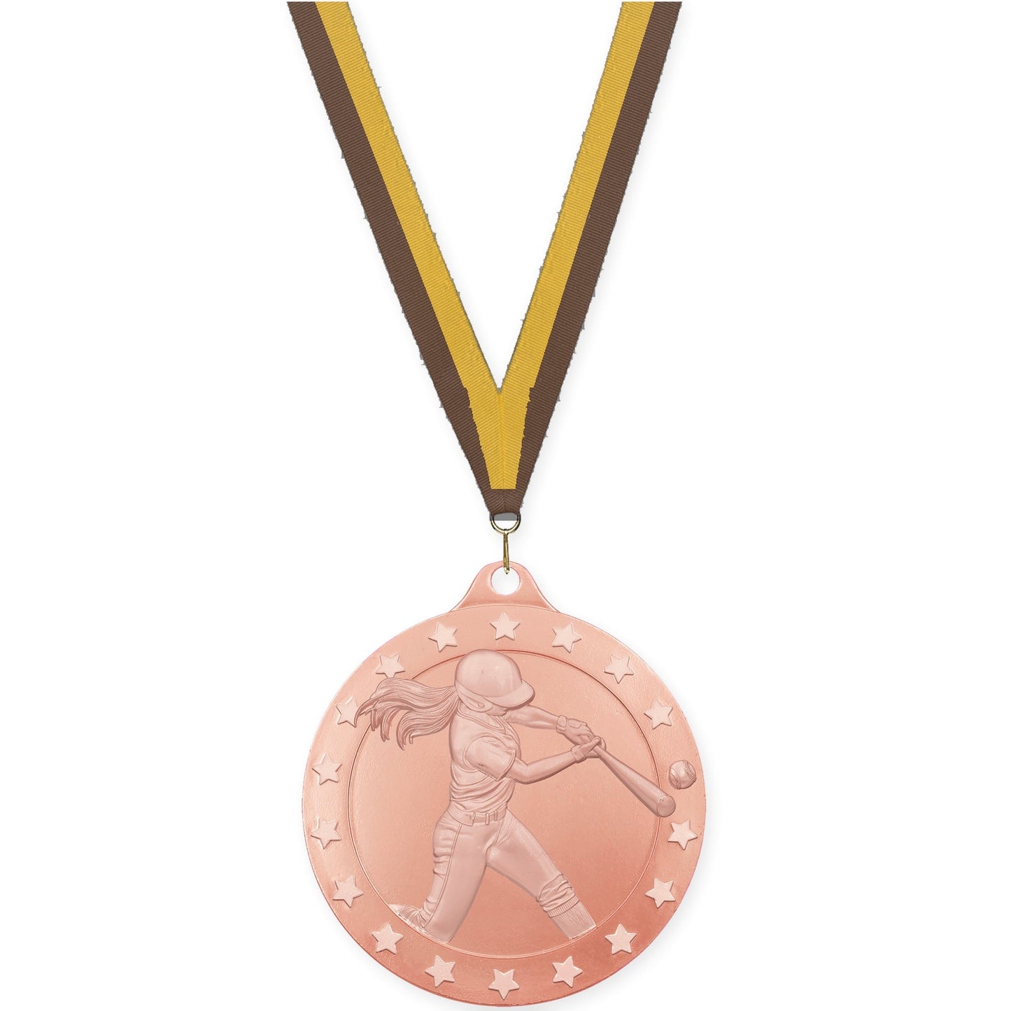 2 3/4 inch softball Radiance medal in bronze with Brown Gold neck ribbon
