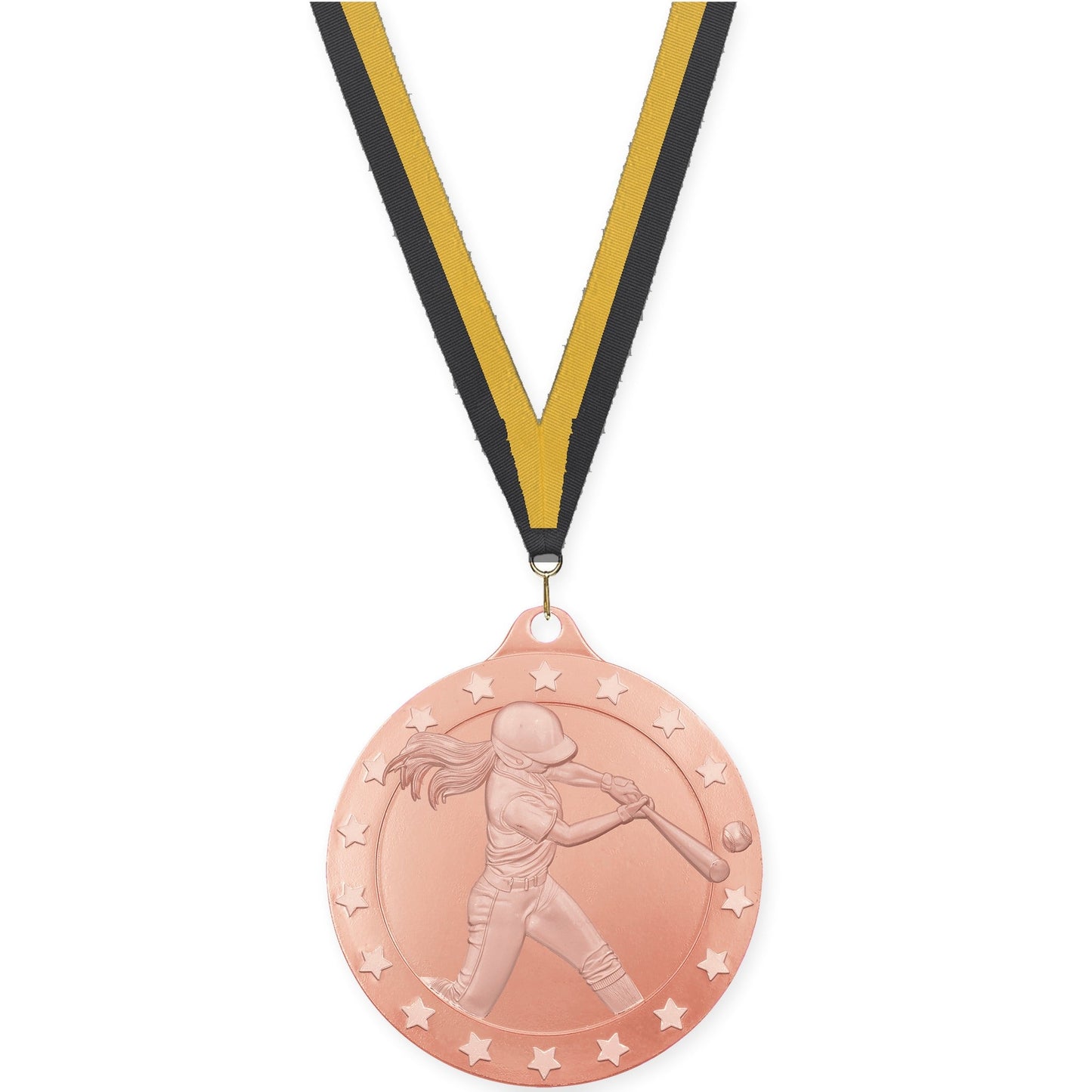 2 3/4 inch softball Radiance medal in bronze with Black Gold neck ribbon