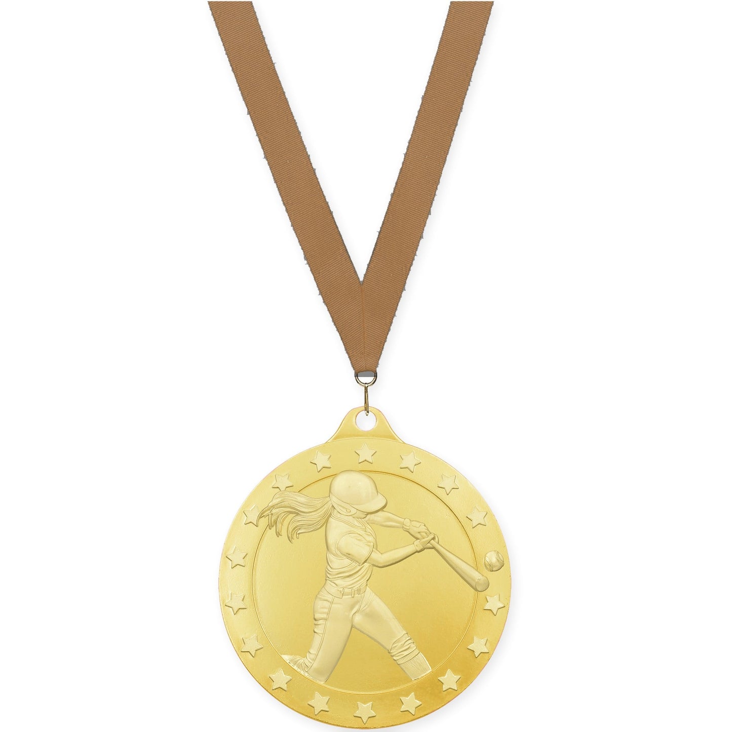2 3/4 inch softball Radiance medal in gold with Bronze Metallic neck ribbon