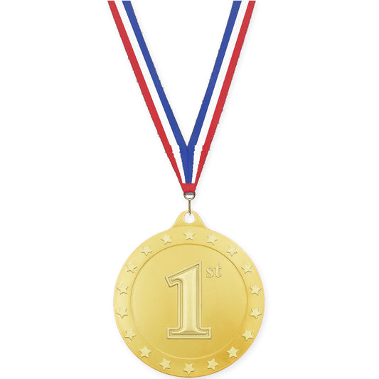 2 3/4 inch Place Radiance medal in gold - 1st place with Red White Blue neck ribbon