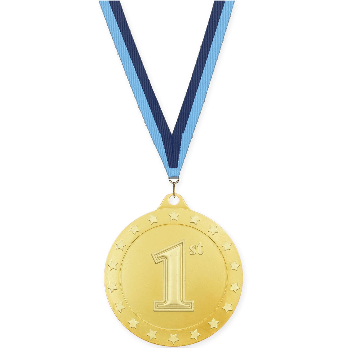 2 3/4 inch Place Radiance medal in gold - 1st place with Light Blue Navy neck ribbon