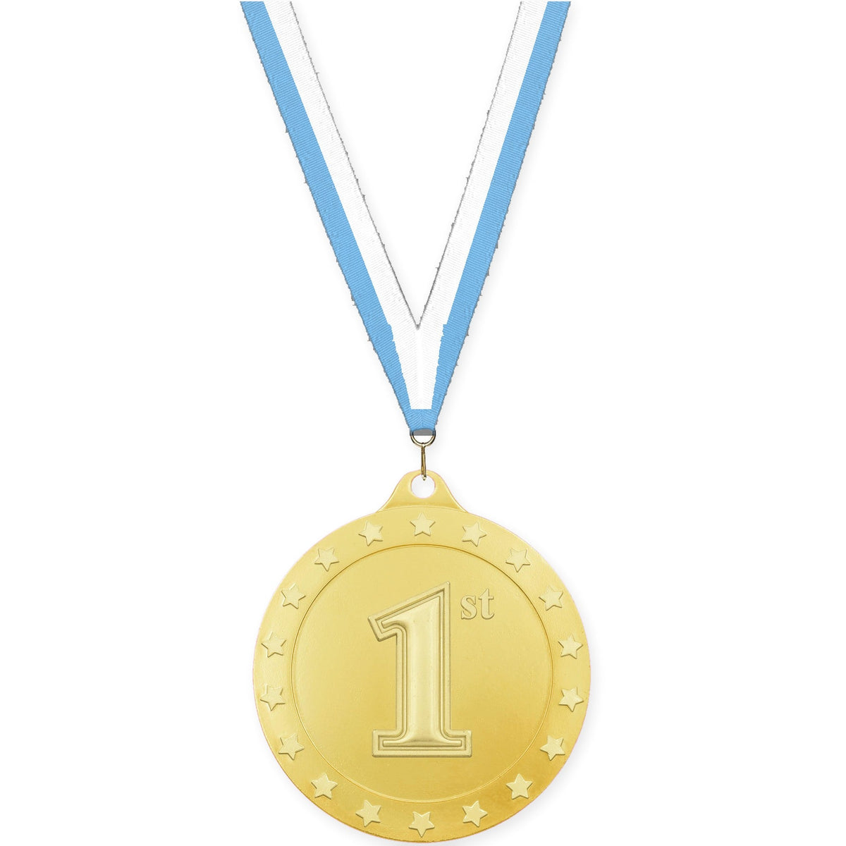 2 3/4 inch Place Radiance medal in gold - 1st place with Light Blue White neck ribbon