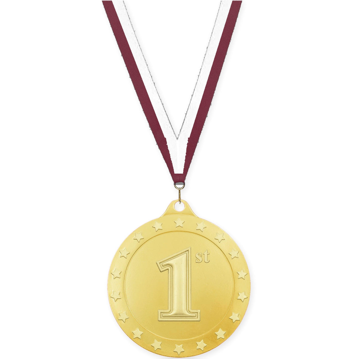2 3/4 inch Place Radiance medal in gold - 1st place with Maroon White neck ribbon
