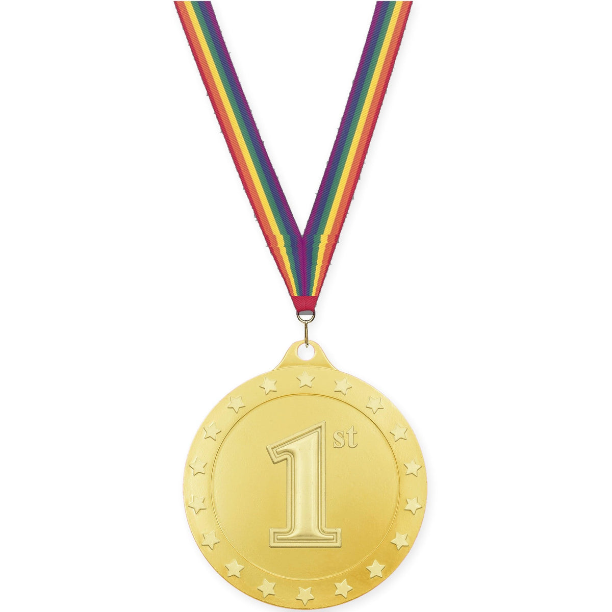 2 3/4 inch Place Radiance medal in gold - 1st place with Rainbow neck ribbon