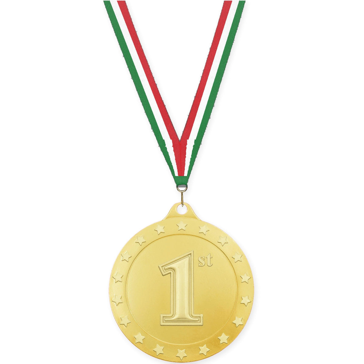 2 3/4 inch Place Radiance medal in gold - 1st place with Green White Red neck ribbon