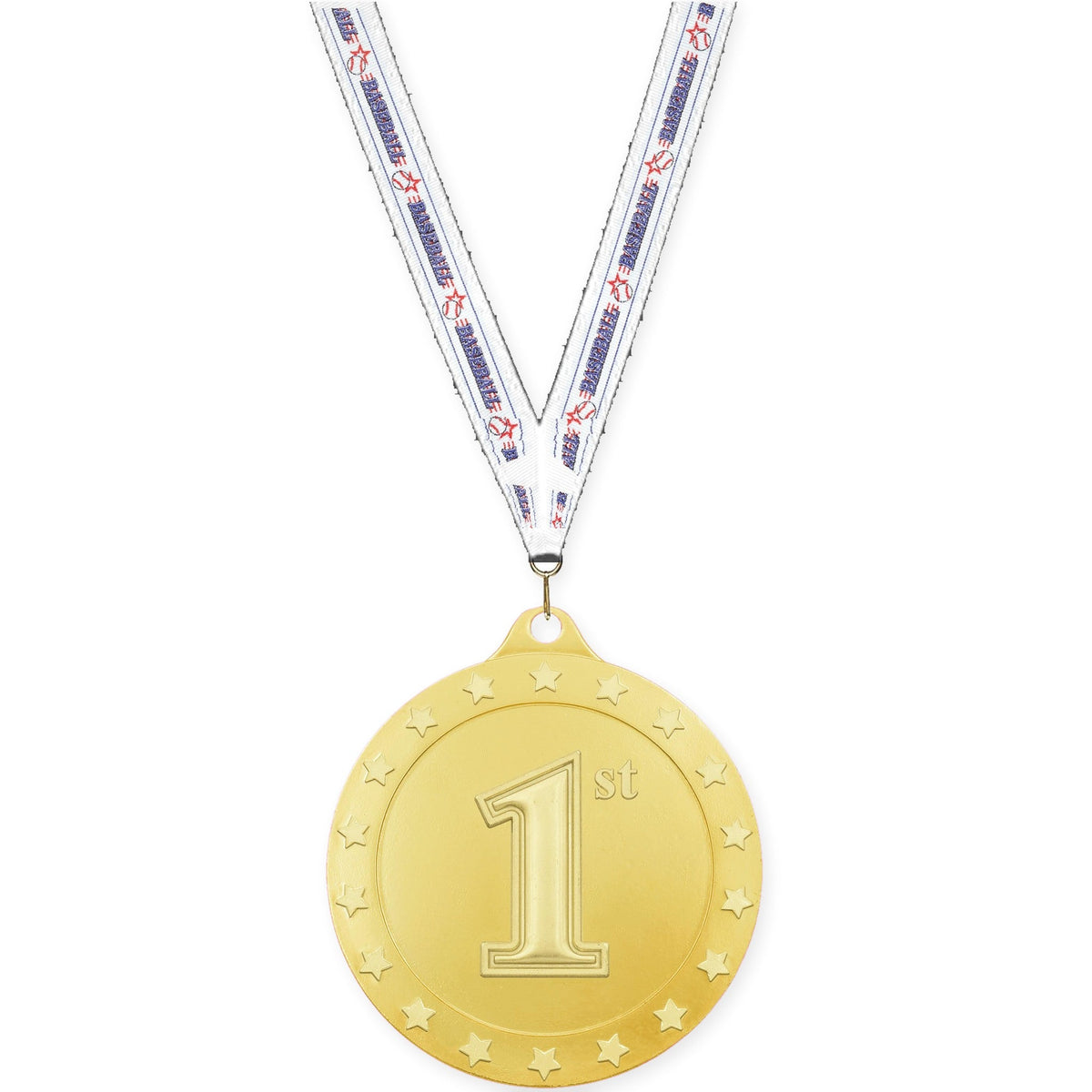 2 3/4 inch Place Radiance medal in gold - 1st place with Baseball neck ribbon