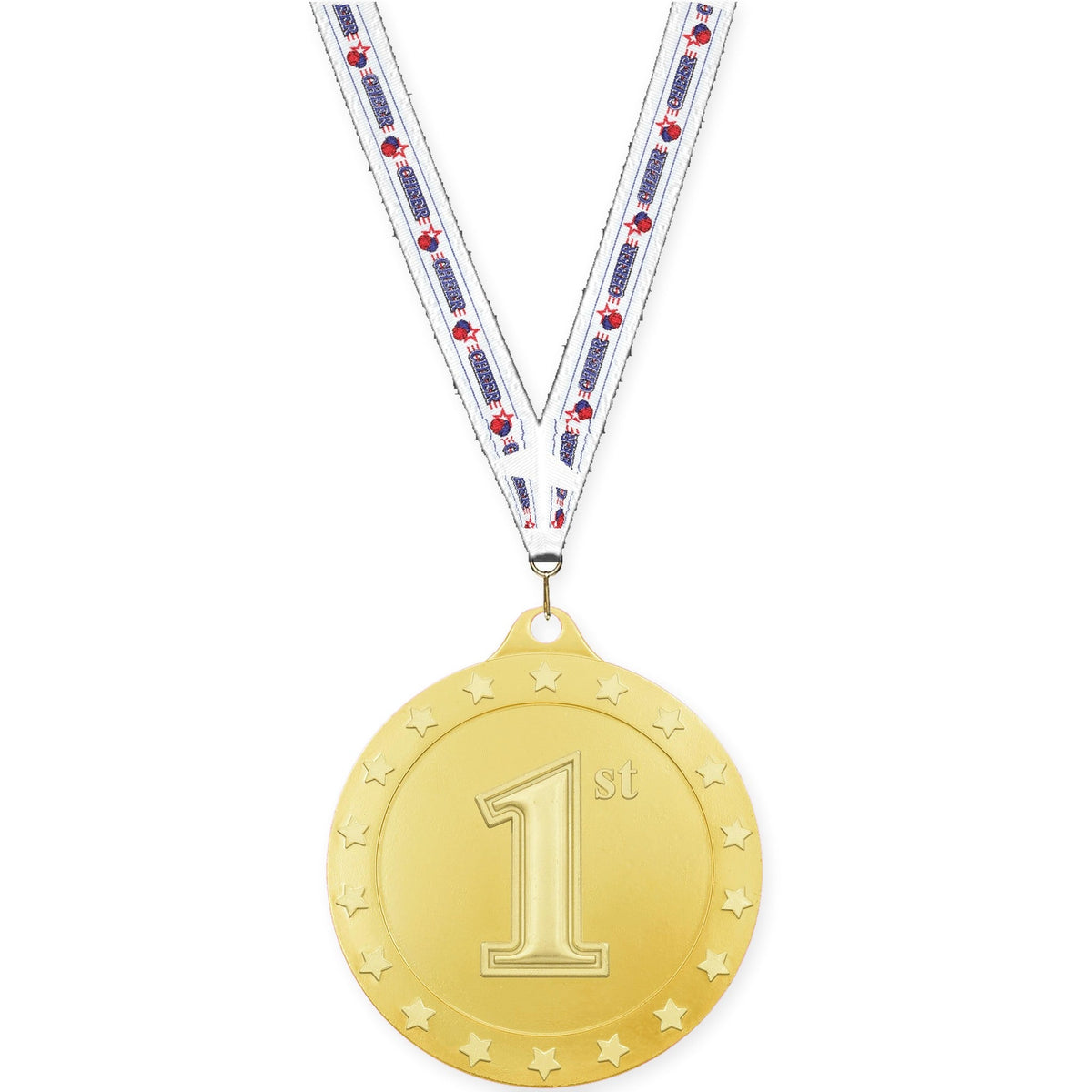 2 3/4 inch Place Radiance medal in gold - 1st place with Cheerleading neck ribbon