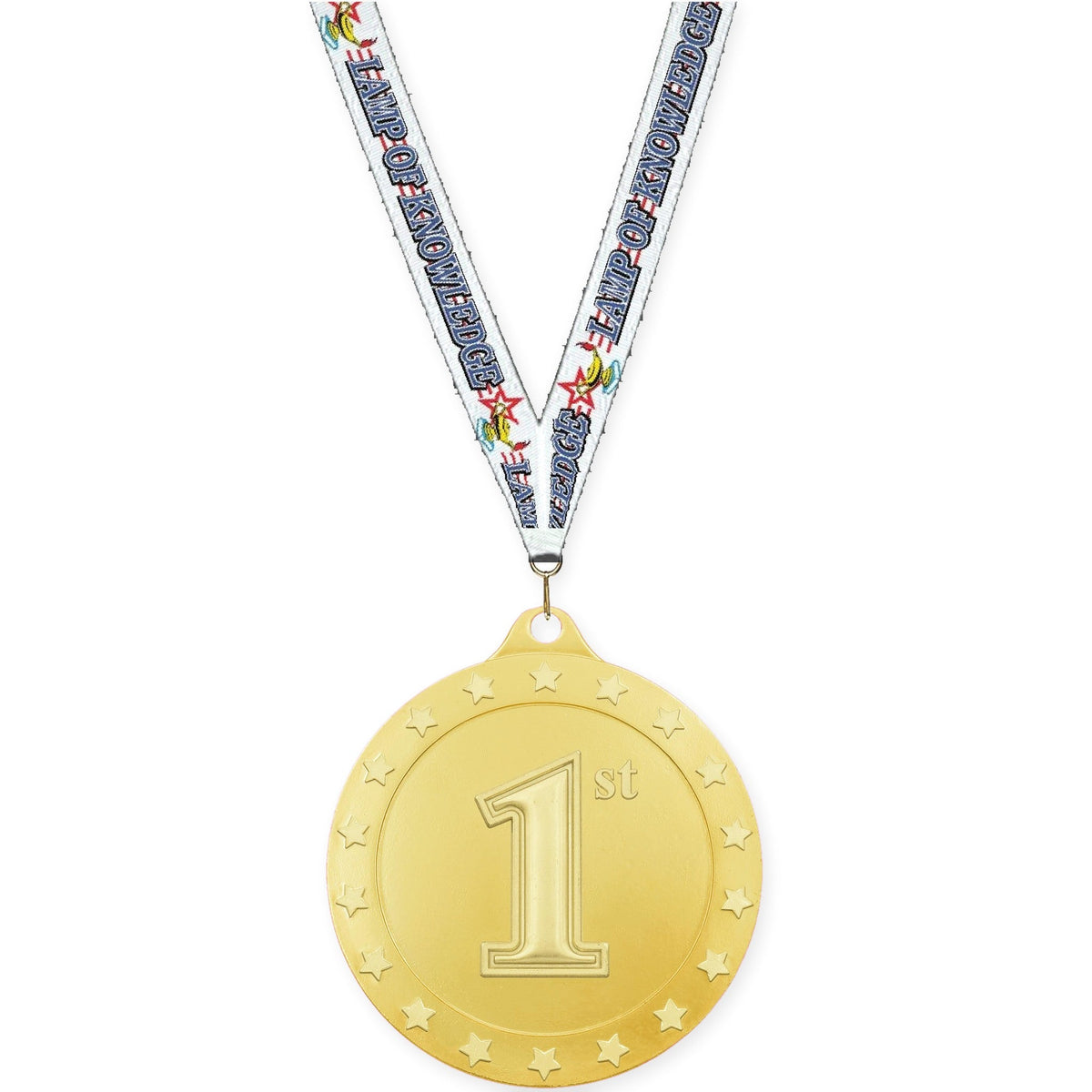2 3/4 inch Place Radiance medal in gold - 1st place with Lamp Of Knowledge neck ribbon