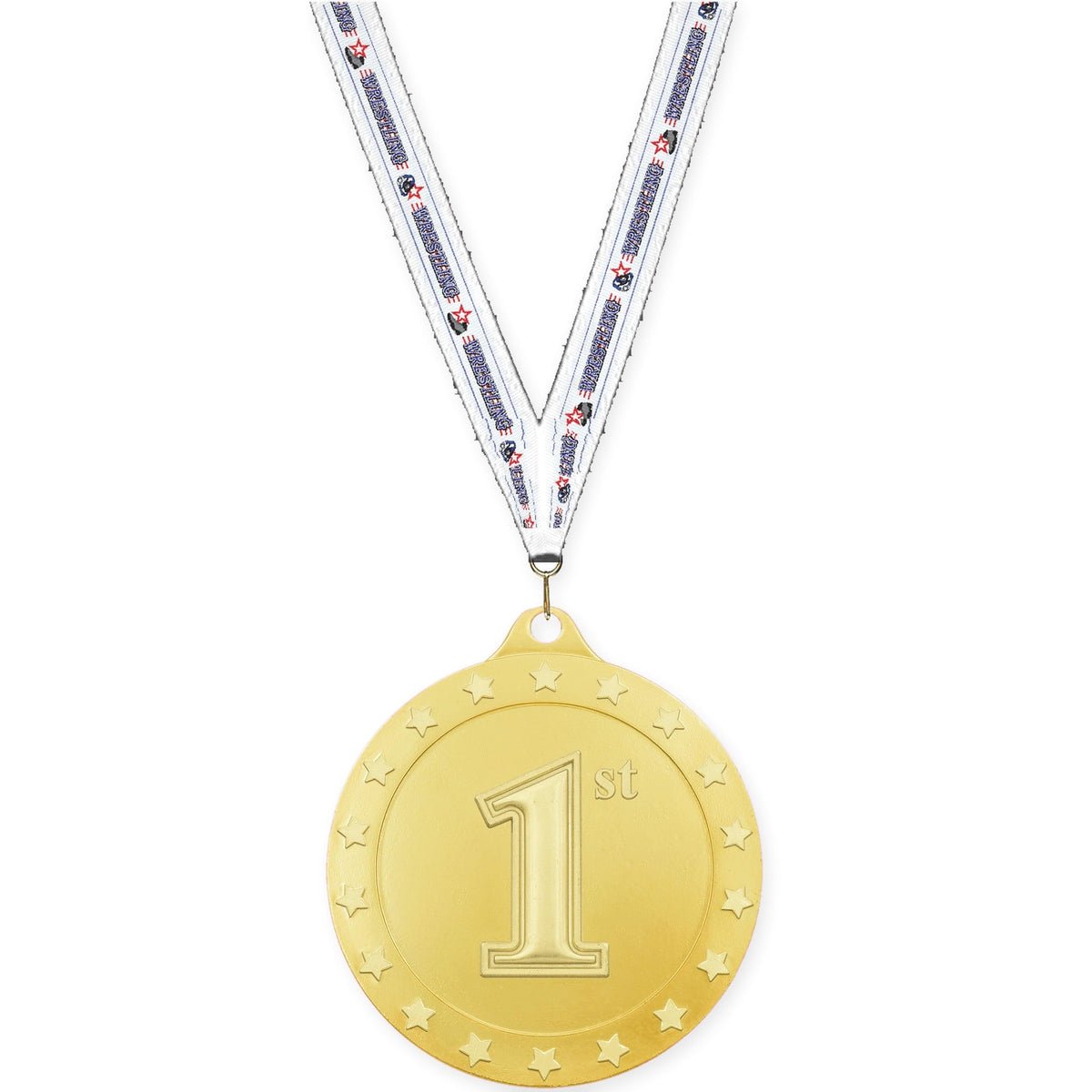 2 3/4 inch Place Radiance medal in gold - 1st place with Wrestling neck ribbon