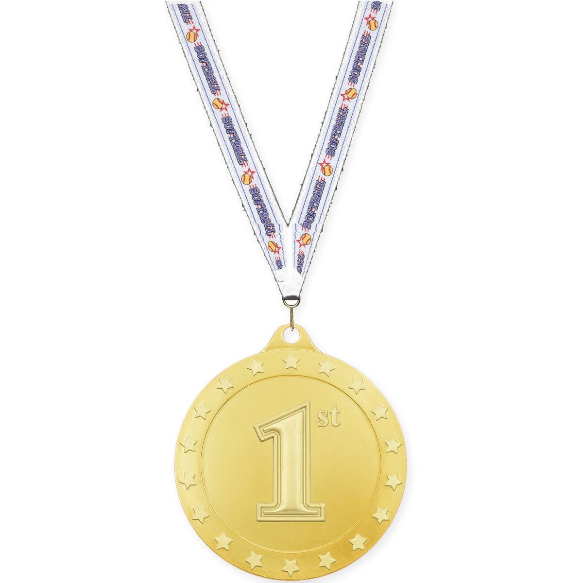 2 3/4 inch Place Radiance medal in gold - 1st place with Softball neck ribbon