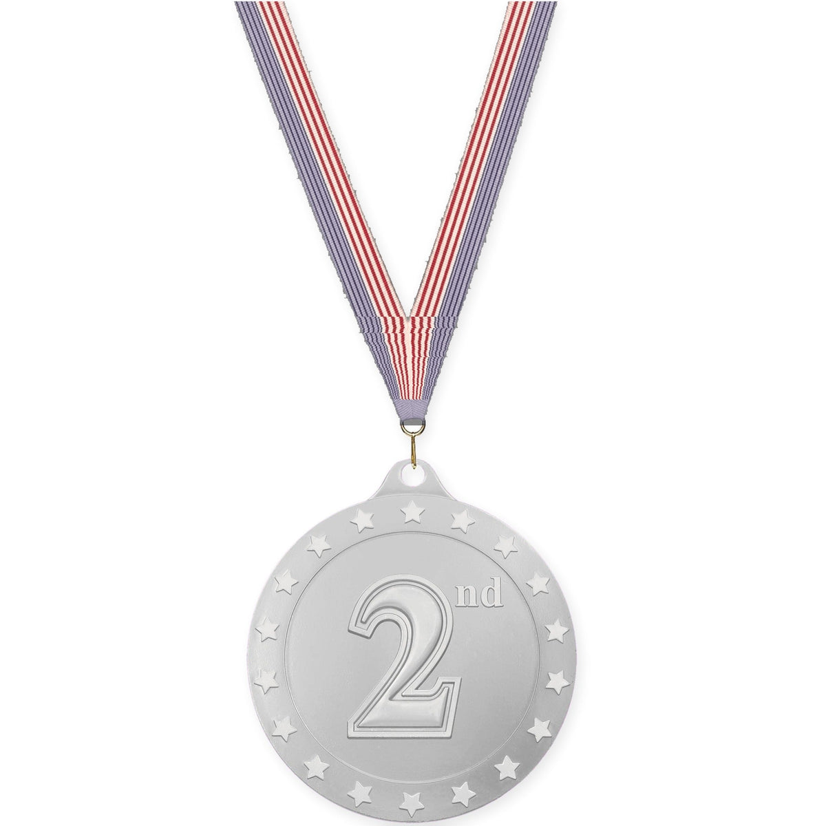 2 3/4 inch Place Radiance medal in silver - 2nd place with USA Flag neck ribbon