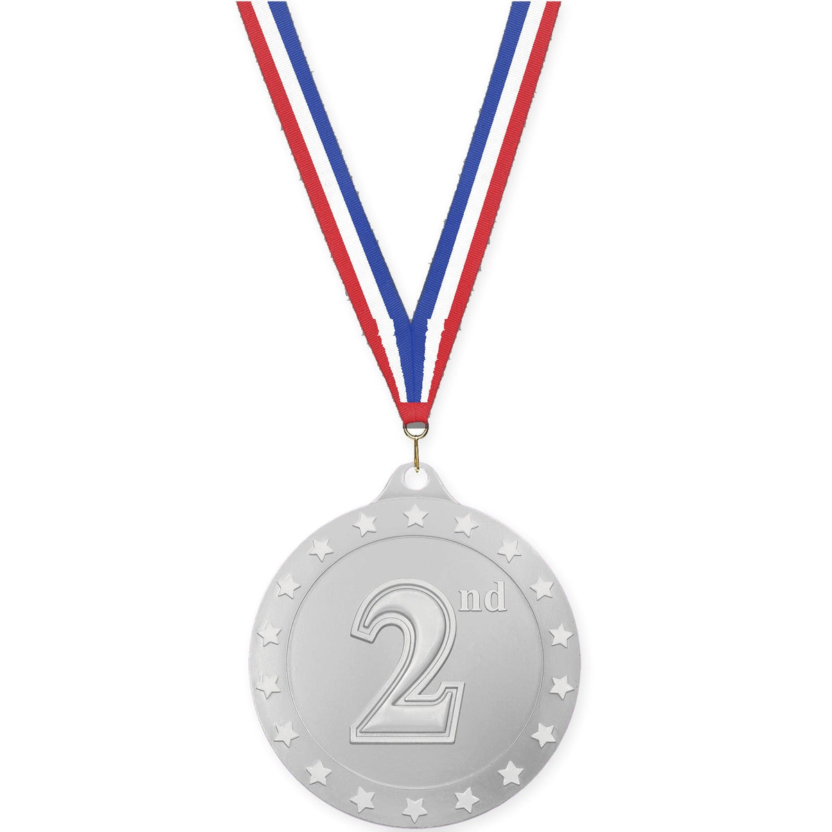 2 3/4 inch Place Radiance medal in silver - 2nd place with Red White Blue neck ribbon