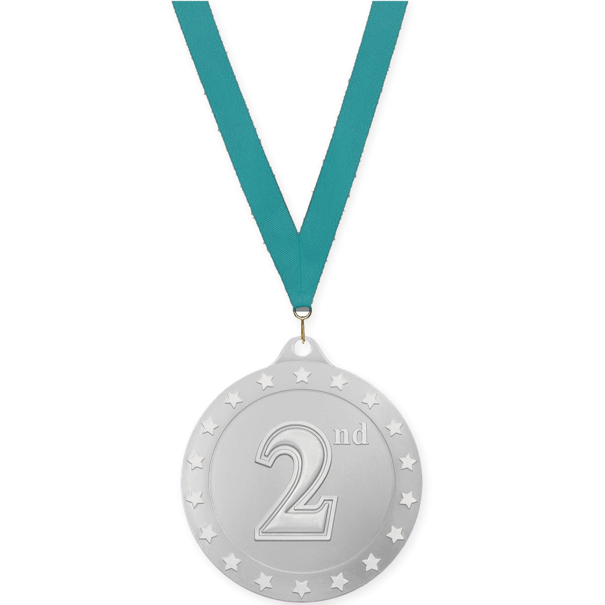 2 3/4 inch Place Radiance medal in silver - 2nd place with Teal neck ribbon