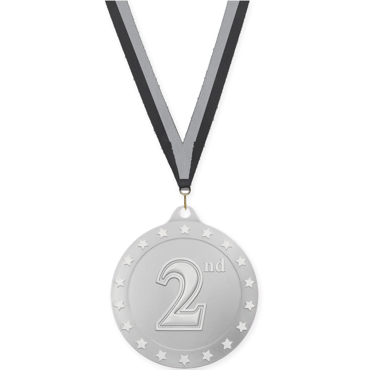 2 3/4 inch Place Radiance medal in silver - 2nd place with Black Gray neck ribbon