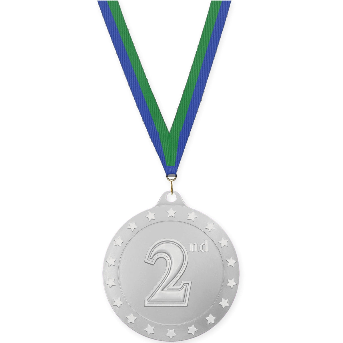 2 3/4 inch Place Radiance medal in silver - 2nd place with Blue Green neck ribbon