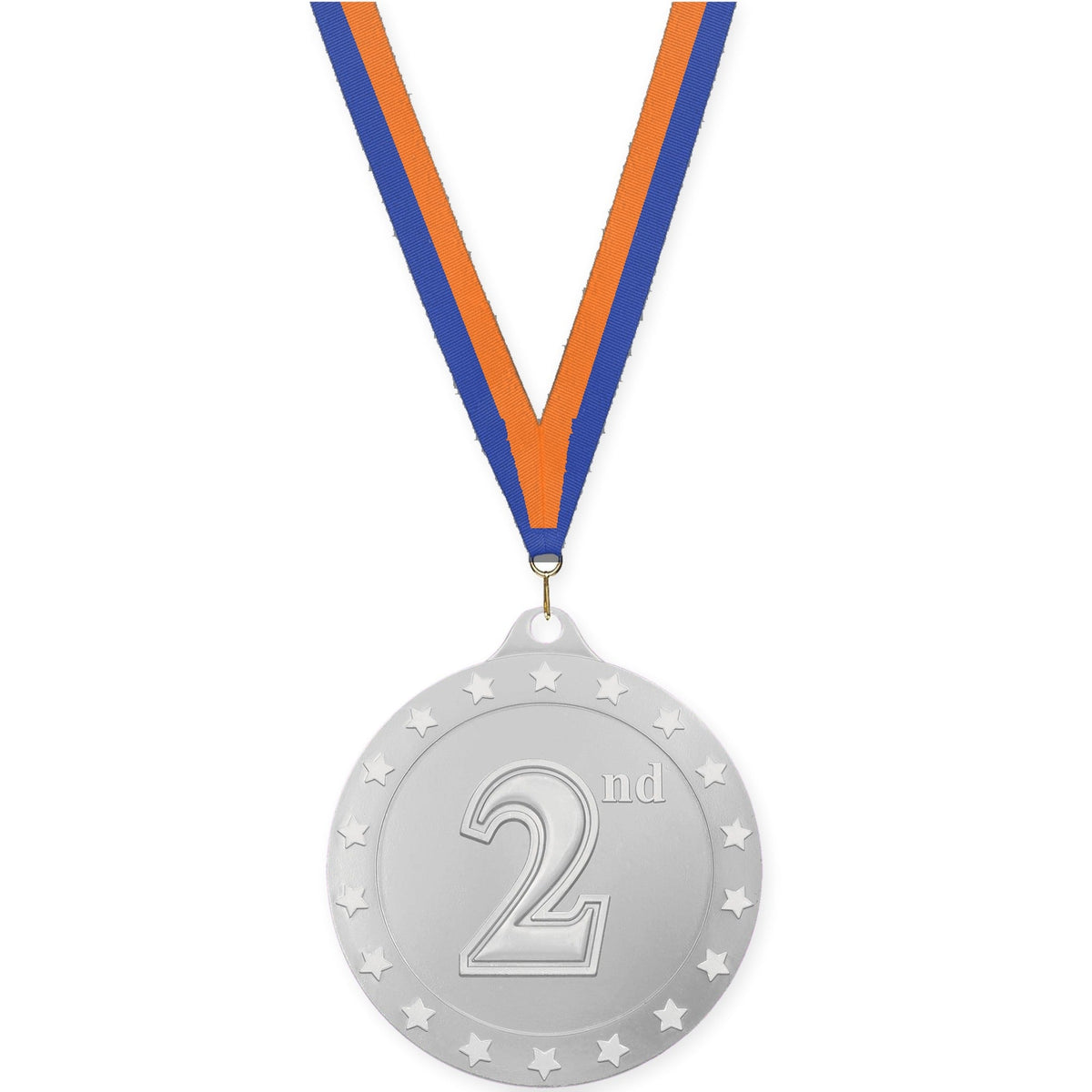 2 3/4 inch Place Radiance medal in silver - 2nd place with Blue Orange neck ribbon