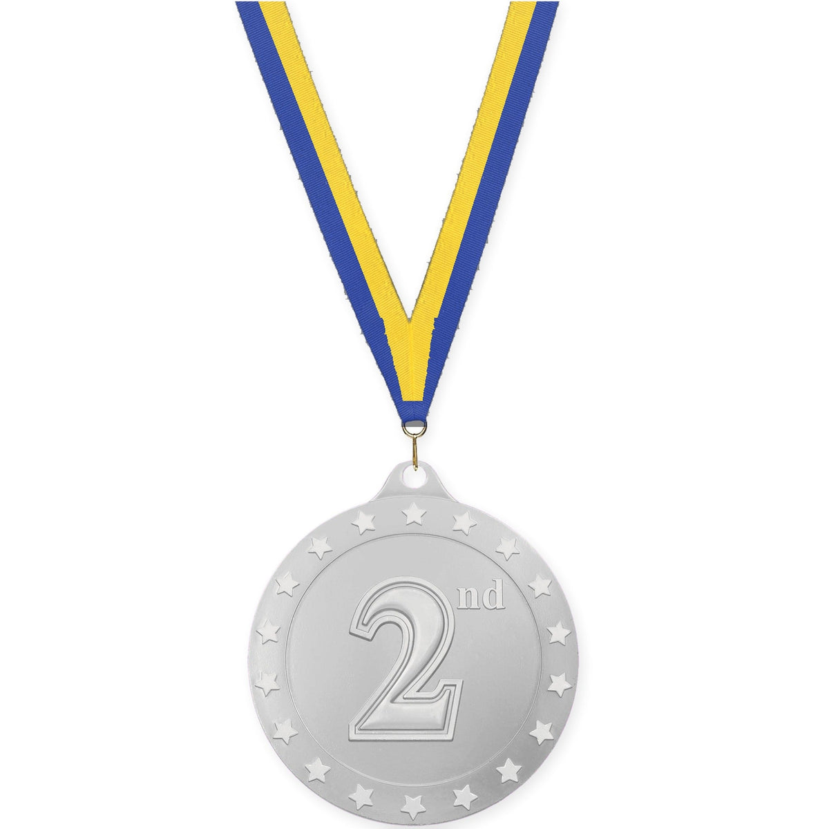 2 3/4 inch Place Radiance medal in silver - 2nd place with Blue Yellow neck ribbon