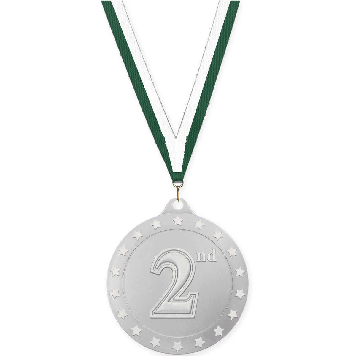 2 3/4 inch Place Radiance medal in silver - 2nd place with Hunter Green White neck ribbon