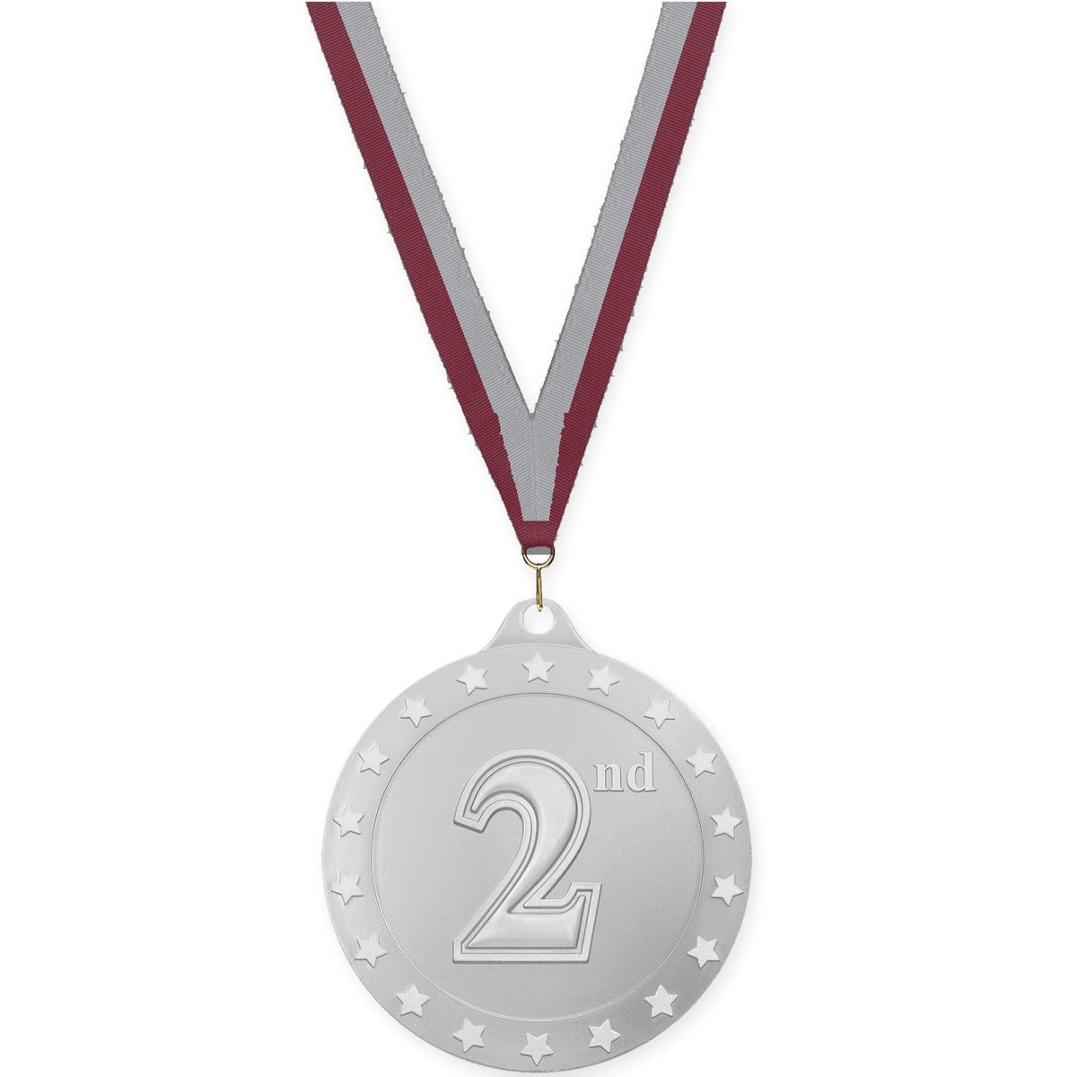 2 3/4 inch Place Radiance medal in silver - 2nd place with Maroon Gray neck ribbon