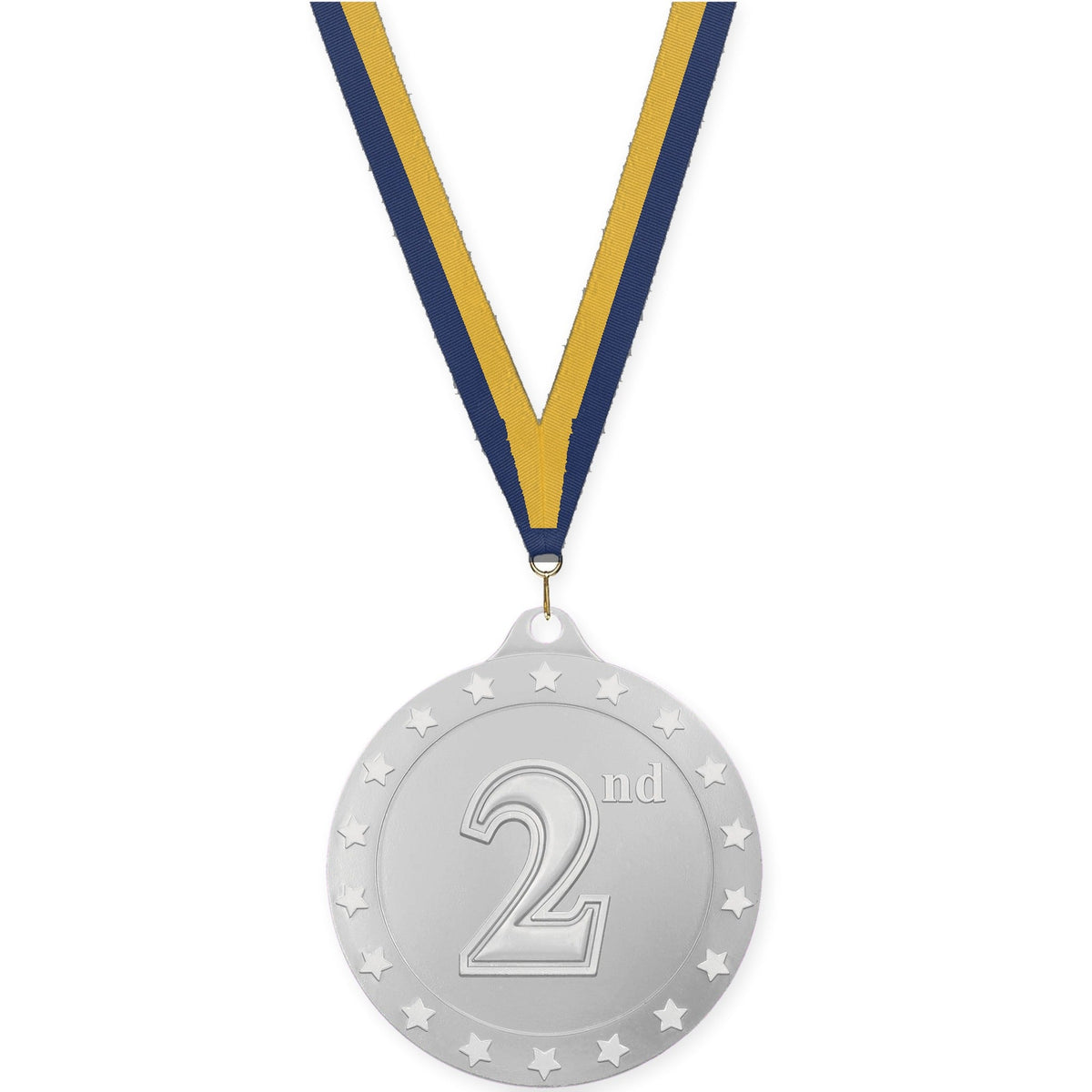 2 3/4 inch Place Radiance medal in silver - 2nd place with Navy Gold neck ribbon