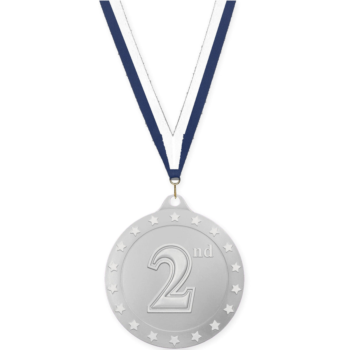 2 3/4 inch Place Radiance medal in silver - 2nd place with Navy White neck ribbon