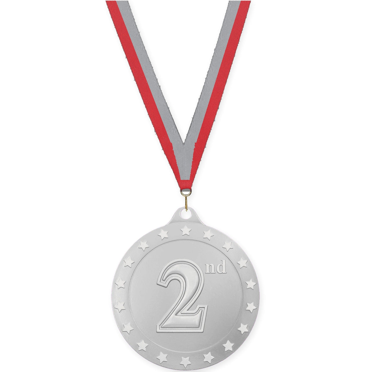 2 3/4 inch Place Radiance medal in silver - 2nd place with Red Gray neck ribbon