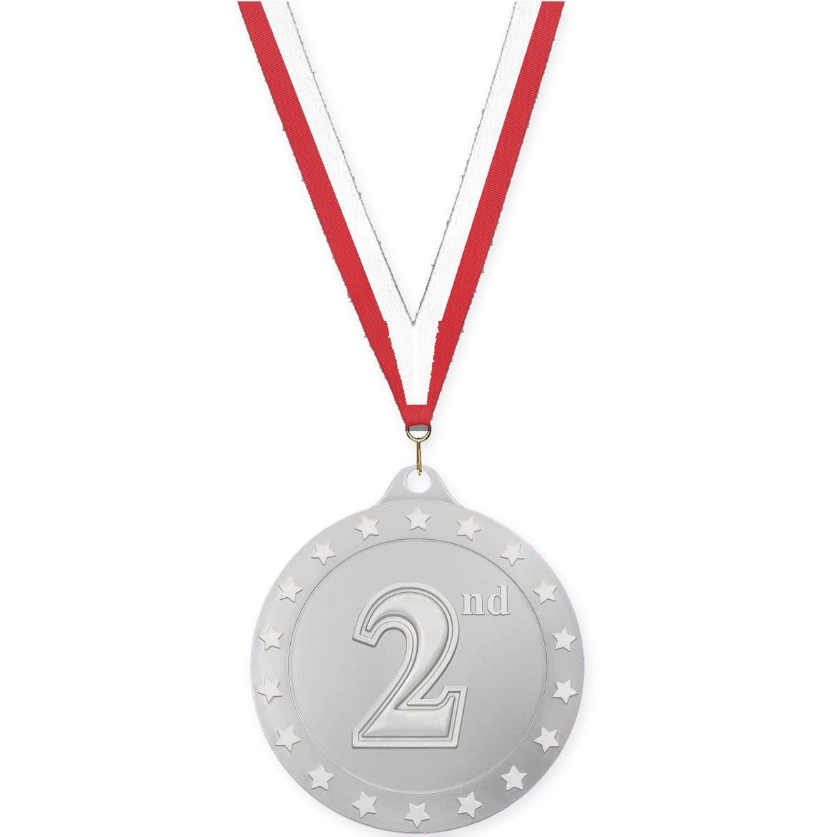 2 3/4 inch Place Radiance medal in silver - 2nd place with Red White neck ribbon