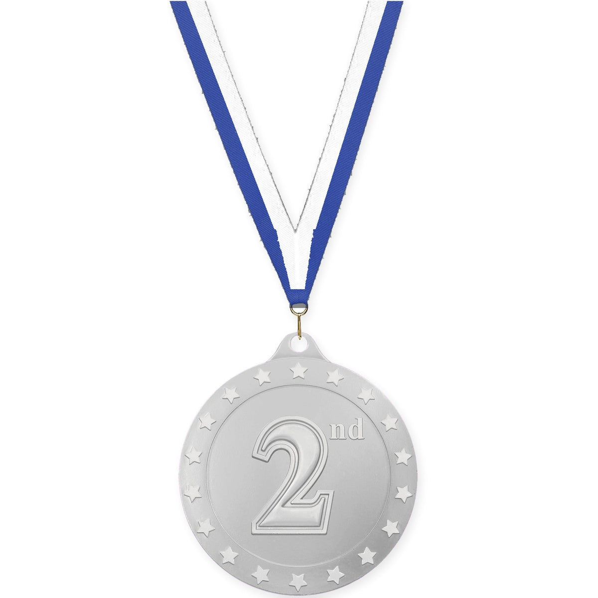 2 3/4 inch Place Radiance medal in silver - 2nd place with Blue White neck ribbon