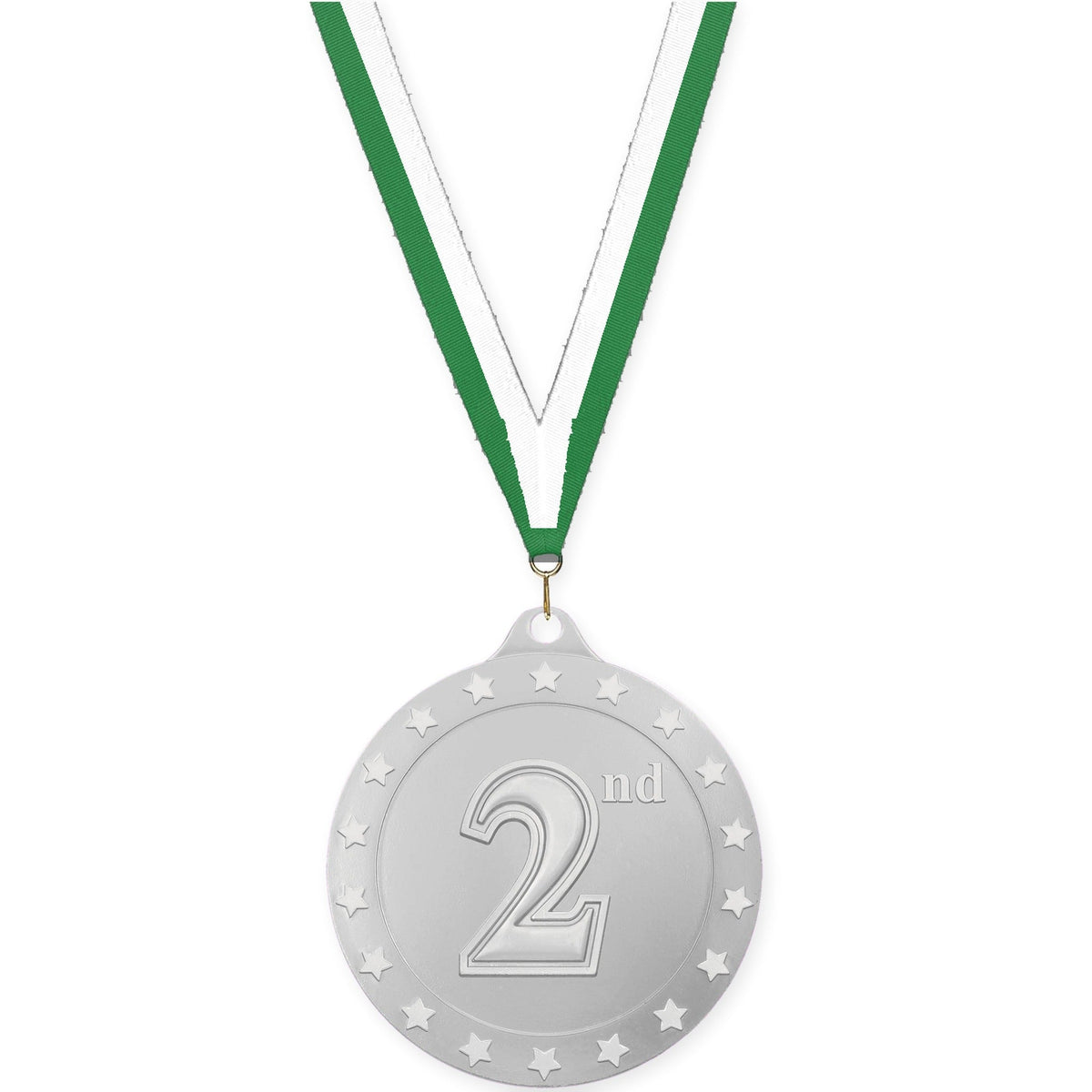 2 3/4 inch Place Radiance medal in silver - 2nd place with Green White neck ribbon