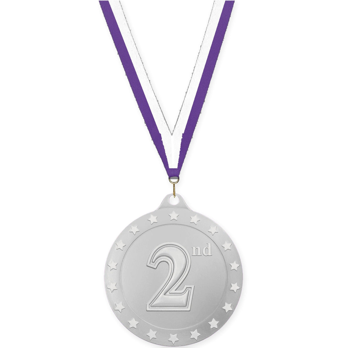 2 3/4 inch Place Radiance medal in silver - 2nd place with Purple White neck ribbon