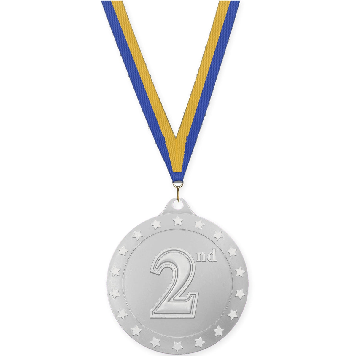 2 3/4 inch Place Radiance medal in silver - 2nd place with Blue Gold neck ribbon