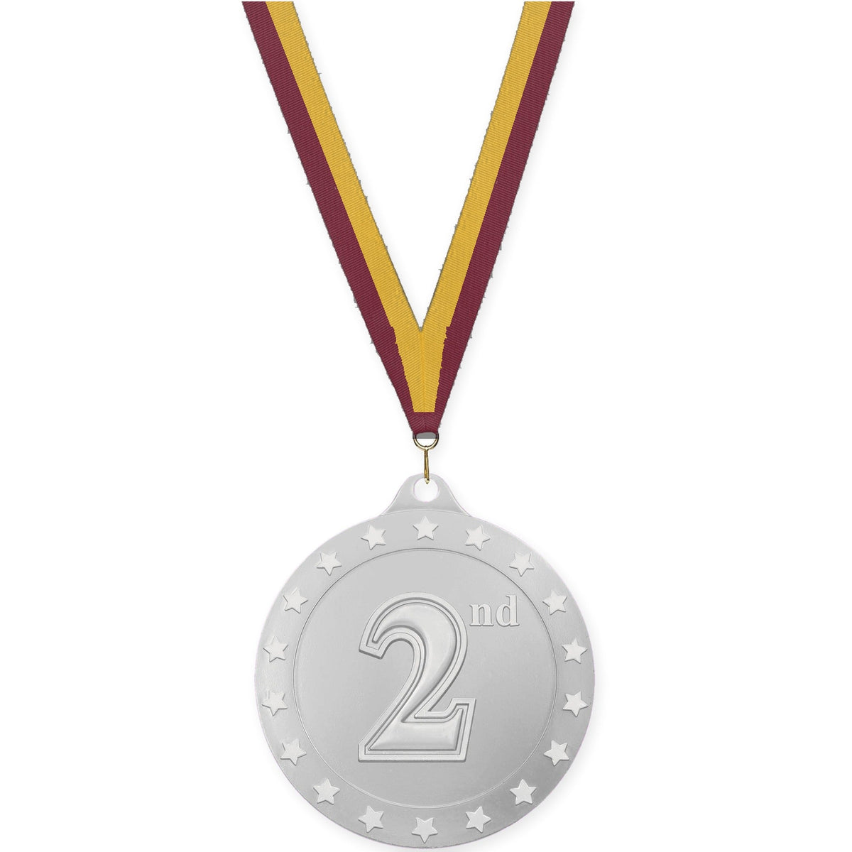 2 3/4 inch Place Radiance medal in silver - 2nd place with Maroon Gold neck ribbon