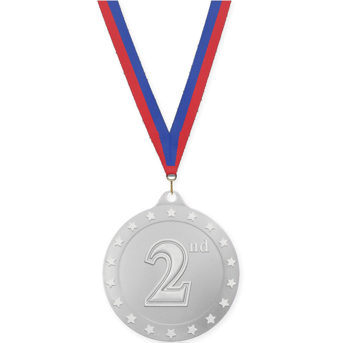 2 3/4 inch Place Radiance medal in silver - 2nd place with Blue Red neck ribbon
