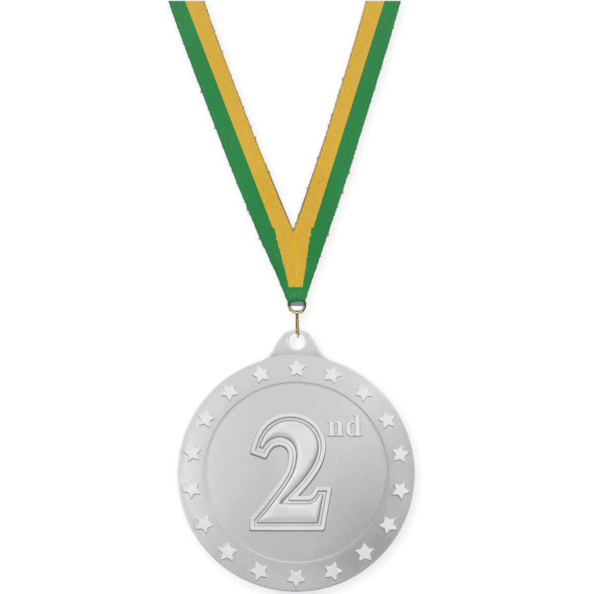 2 3/4 inch Place Radiance medal in silver - 2nd place with Green Gold neck ribbon