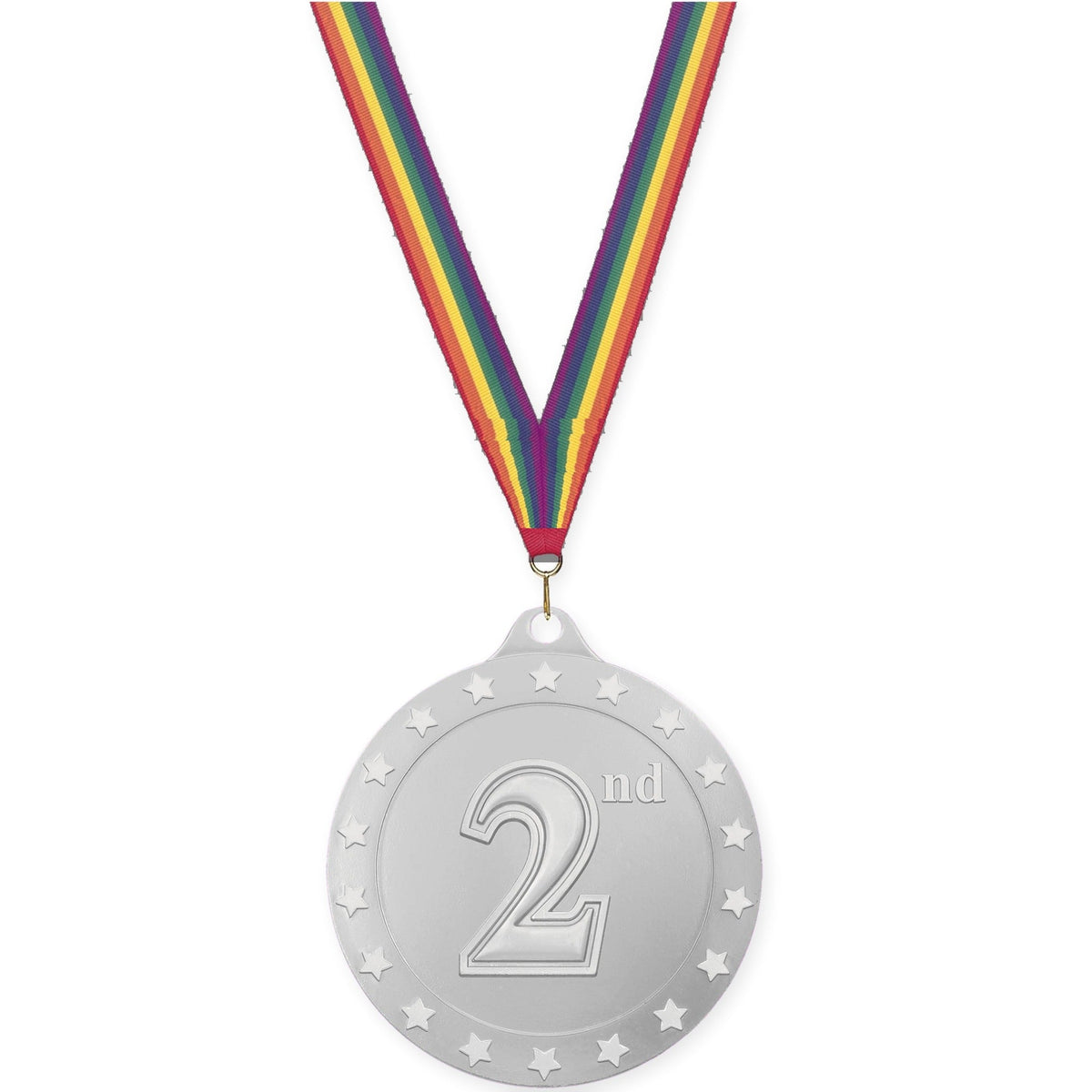2 3/4 inch Place Radiance medal in silver - 2nd place with Rainbow neck ribbon