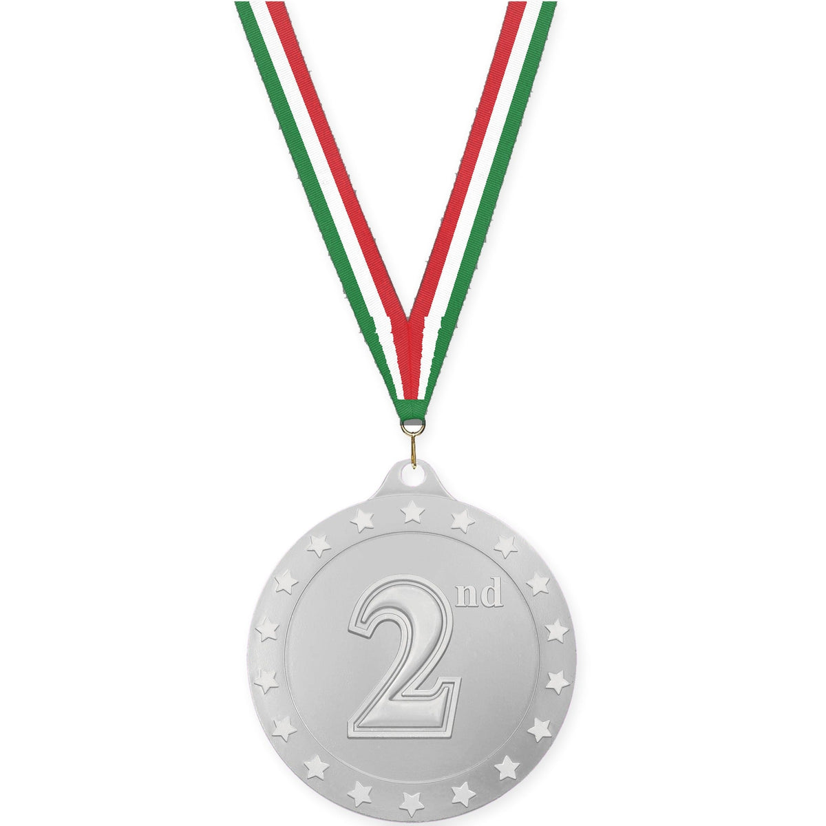 2 3/4 inch Place Radiance medal in silver - 2nd place with Green White Red neck ribbon