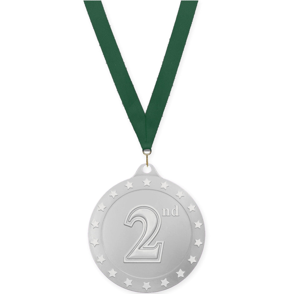 2 3/4 inch Place Radiance medal in silver - 2nd place with Hunter Green neck ribbon