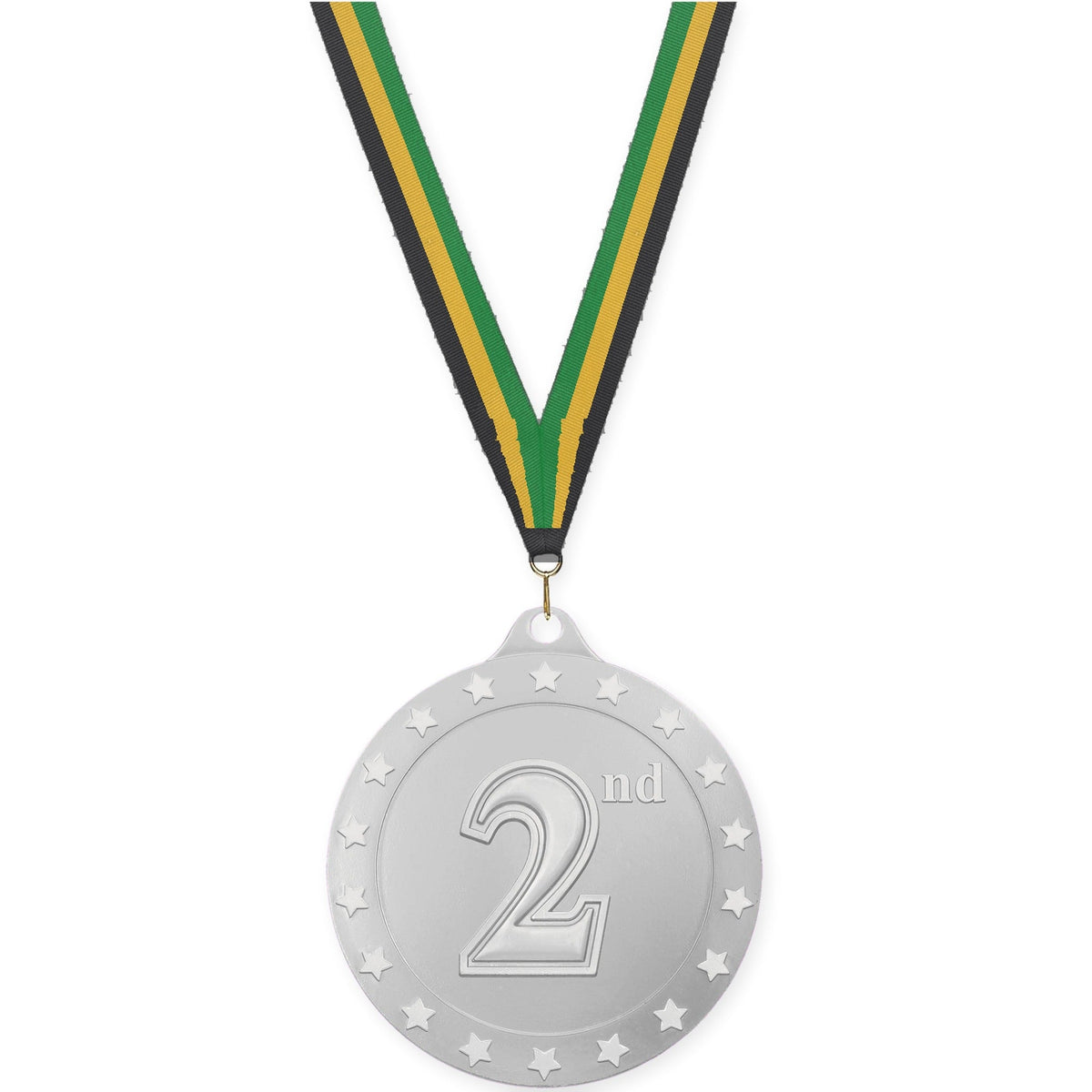 2 3/4 inch Place Radiance medal in silver - 2nd place with Black Gold Green neck ribbon