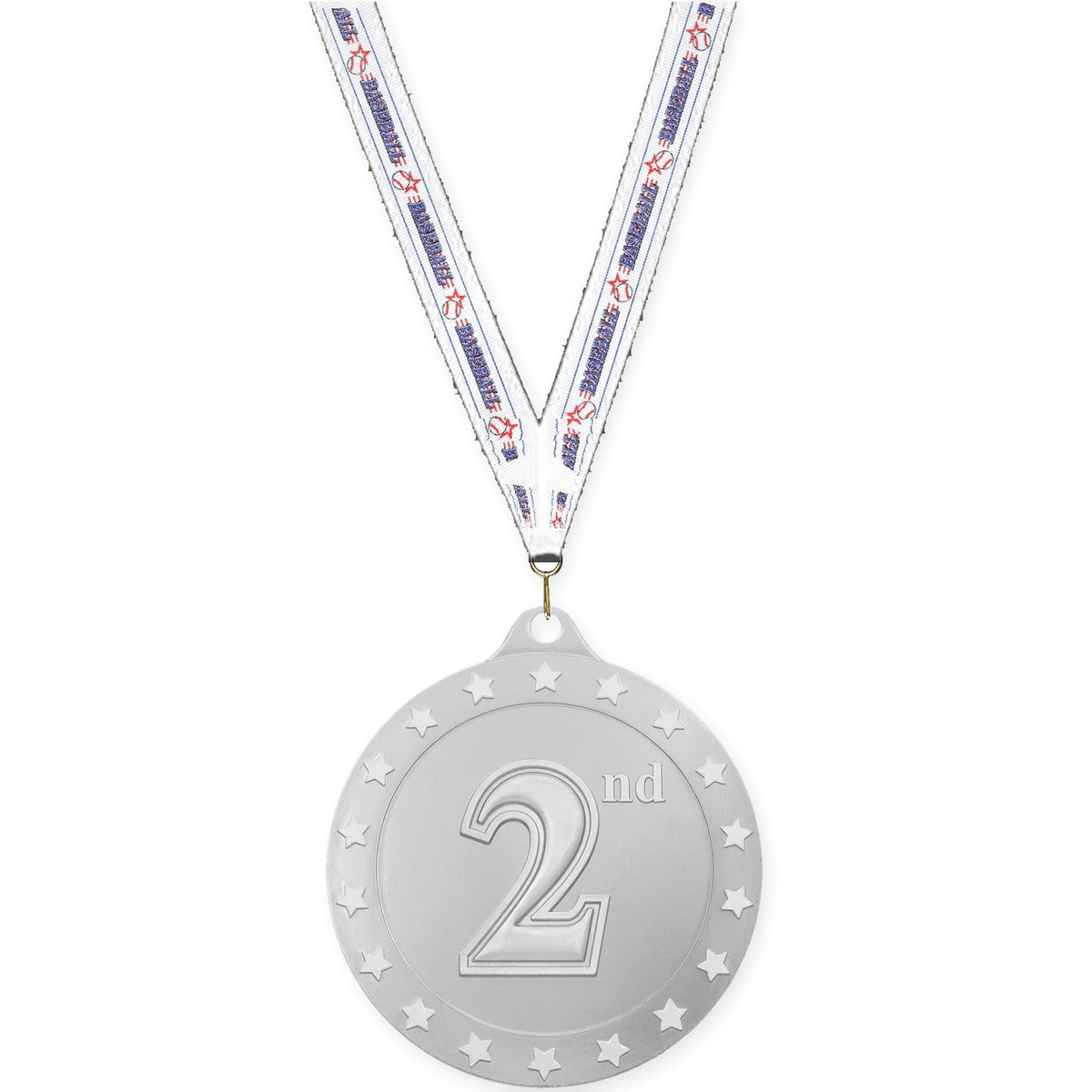 2 3/4 inch Place Radiance medal in silver - 2nd place with Baseball neck ribbon