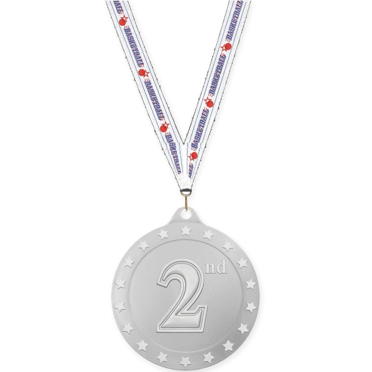 2 3/4 inch Place Radiance medal in silver - 2nd place with Basketball neck ribbon