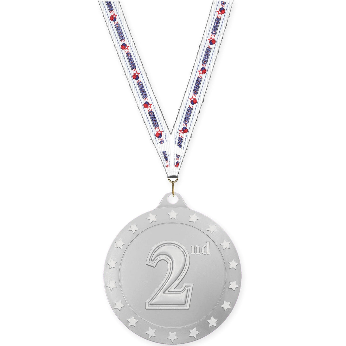 2 3/4 inch Place Radiance medal in silver - 2nd place with Cheerleading neck ribbon